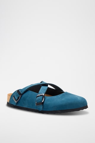 Zuecos de nobuk Carlen - Azul -­ Diseño ancho