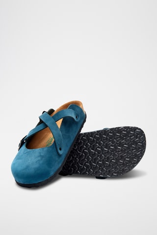 Zuecos de nobuk Carlen - Azul -­ Diseño ancho