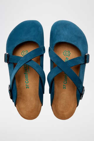Zuecos de nobuk Carlen - Azul -­ Diseño ancho