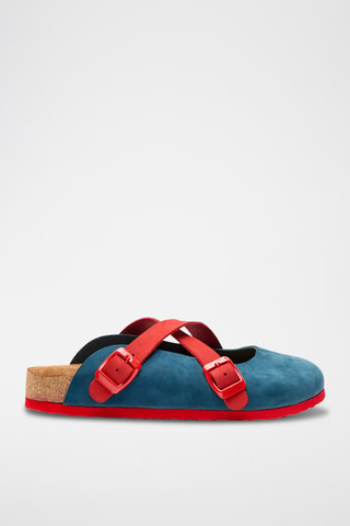 Zuecos de nobuk Carlen - Azul marino y rojo - Diseño ancho