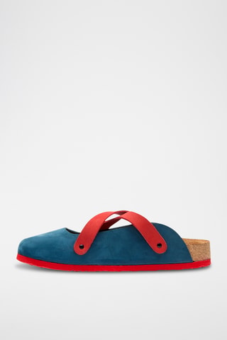 Zuecos de nobuk Carlen - Azul marino y rojo - Diseño ancho