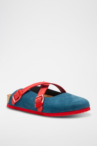 Zuecos de nobuk Carlen - Azul marino y rojo - Diseño ancho