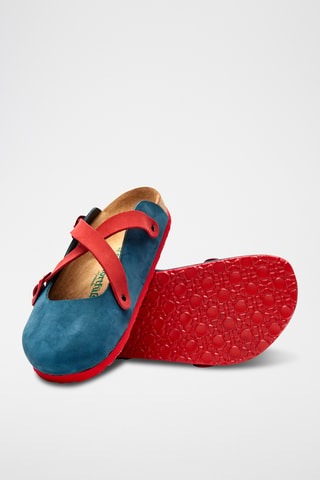 Zuecos de nobuk Carlen - Azul marino y rojo - Diseño ancho