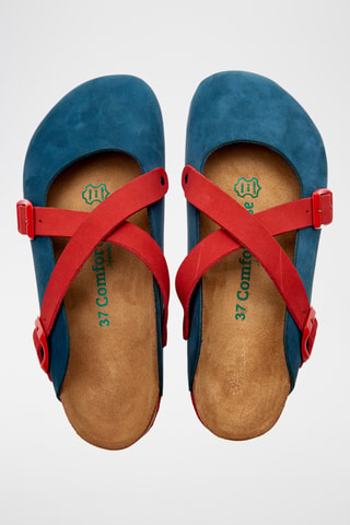 Zuecos de nobuk Carlen - Azul marino y rojo - Diseño ancho