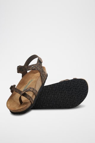 Sandalias de nobuk Gabriella - Marrón y negro - Diseño ancho