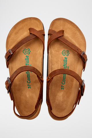 Sandalias de piel Gabriella - Marrón - Diseño ancho