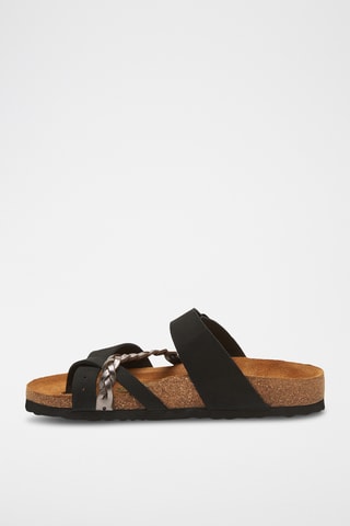 Sandalias de piel Campbell - Negro y plateado - Diseño ancho