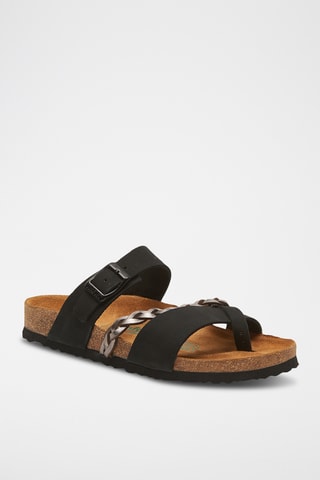 Sandalias de piel Campbell - Negro y plateado - Diseño ancho