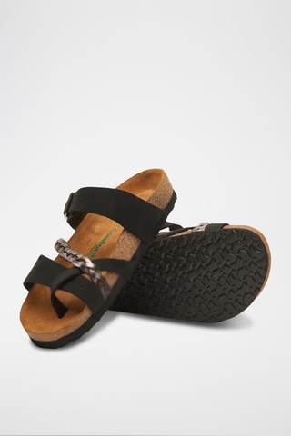 Sandalias de piel Campbell - Negro y plateado - Diseño ancho