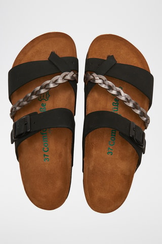 Sandalias de piel Campbell - Negro y plateado - Diseño ancho