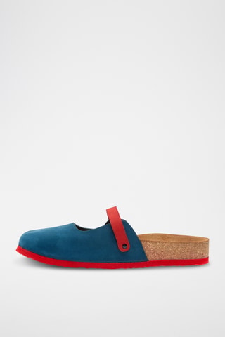 Zuecos de nobuk Kelly - Azul marino y rojo - Diseño ancho
