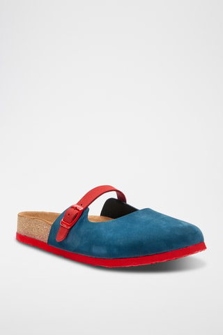 Zuecos de nobuk Kelly - Azul marino y rojo - Diseño ancho