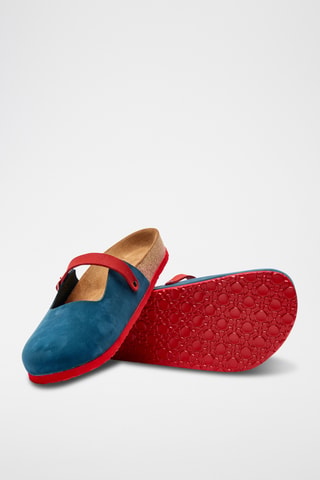 Zuecos de nobuk Kelly - Azul marino y rojo - Diseño ancho