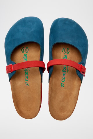 Zuecos de nobuk Kelly - Azul marino y rojo - Diseño ancho