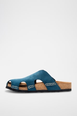 Zuecos de nobuk Trudi - Azul marino - Diseño ancho