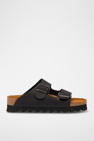 Sandalias de nobuk Troy - Negro - Diseño ancho