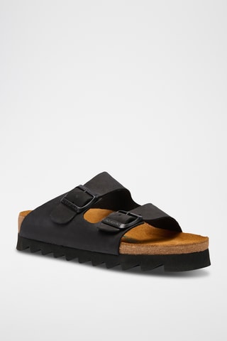 Sandalias de nobuk Troy - Negro - Diseño ancho