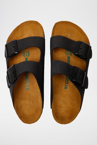 Sandalias de nobuk Troy - Negro - Diseño ancho