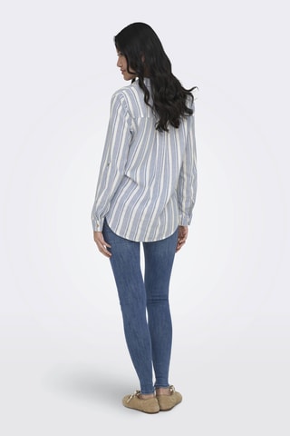 Chemisier loose en lin - Blanc et bleu cobalt
