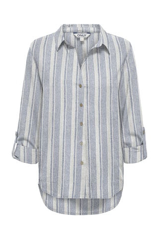 Chemisier loose en lin - Blanc et bleu cobalt