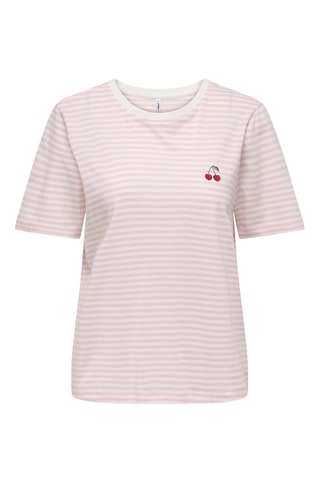T-shirt regular en coton biologique - Rose et blanc