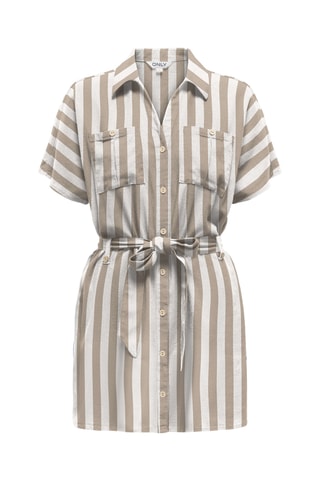 Robe chemise en lin - Blanc et gris