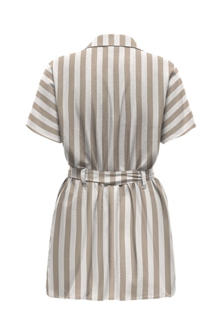 Robe chemise en lin - Blanc et gris
