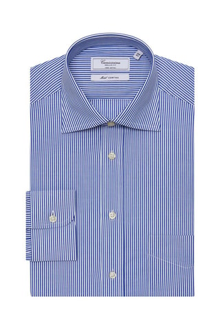 Chemise rayée regular - Blanc et bleu