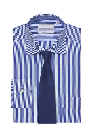 Chemise rayée regular - Blanc et bleu