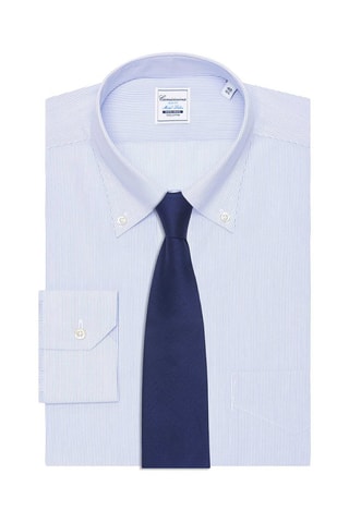 Chemise slim non repassable - 100% coton - Blanc et bleu