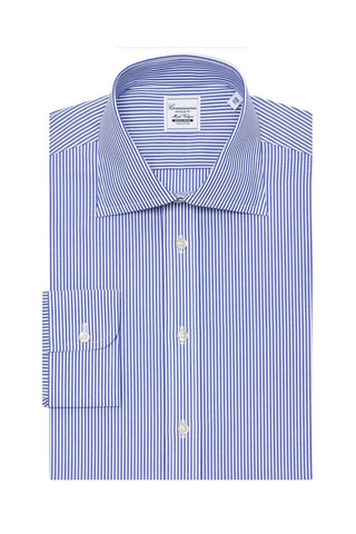 Chemise regular non repassable - 100% coton - Blanc et bleu