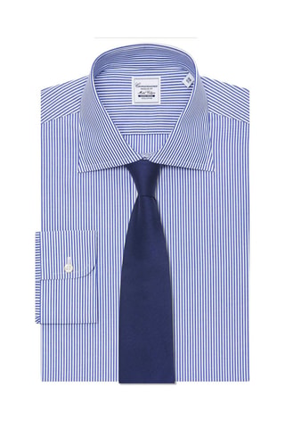 Chemise regular non repassable - 100% coton - Blanc et bleu
