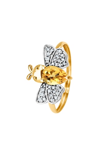 Bague - Argent plaqué or jaune, argent, citrine et diamants