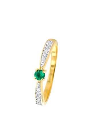 Bague - Argent plaqué or jaune, argent, diamants et émeraude
