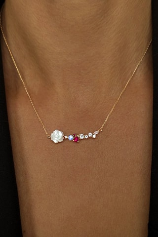 Collier - Argent plaqué or jaune, nacre, topazes, rubis et tanzanite