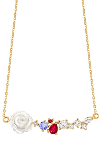 Collier - Argent plaqué or jaune, nacre, topazes, rubis et tanzanite
