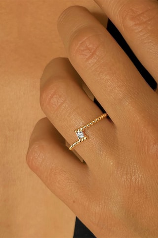 Solitaire - Argent plaqué or jaune et diamant