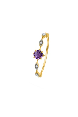 Bague - Argent plaqué or jaune, diamants et améthyste