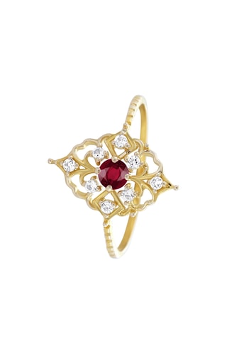 Bague - Argent plaqué or jaune, diamants et rubis