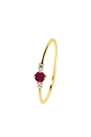 Bague - Argent plaqué or jaune, diamants et rubis