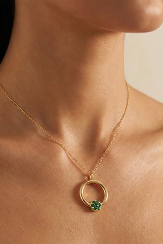 Collier - Argent plaqué or jaune et émeraudes