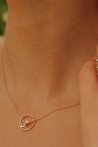 Collier - Argent plaqué or rose, diamant et quartz