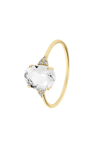 Bague - Argent plaqué or jaune, diamants et topaze