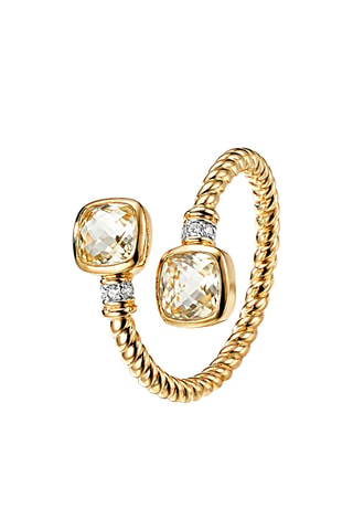 Bague - Argent plaqué or jaune, quartz et diamants