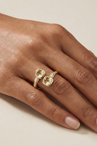 Bague - Argent plaqué or jaune, quartz et diamants