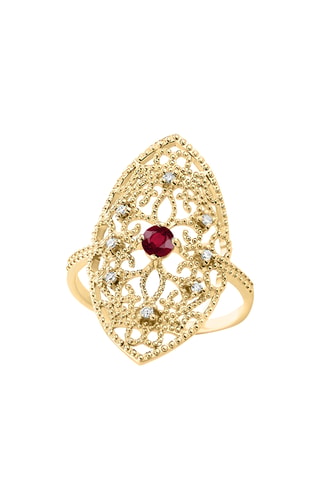 Bague - Argent plaqué or jaune, diamants et rubis