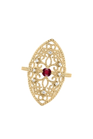 Bague - Argent plaqué or jaune, diamants et rubis