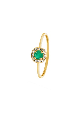 Bague - Argent plaqué or jaune, diamants et émeraude
