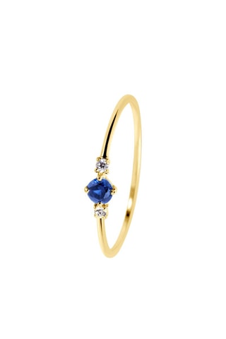 Bague - Argent plaqué or jaune, diamants et saphir