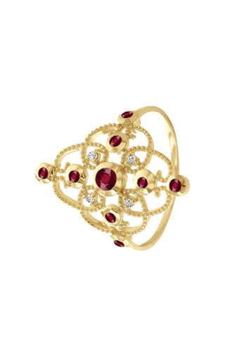 Bague - Argent plaqué or jaune, diamants et rubis